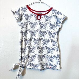 Lucky Brand Girls Summer Shirt Butterfly Print Tie Side Scoop Neck Blue Medium